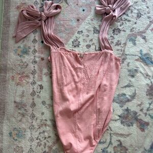 FREE PEOPLE Pink Bodysuit with Bow Straps